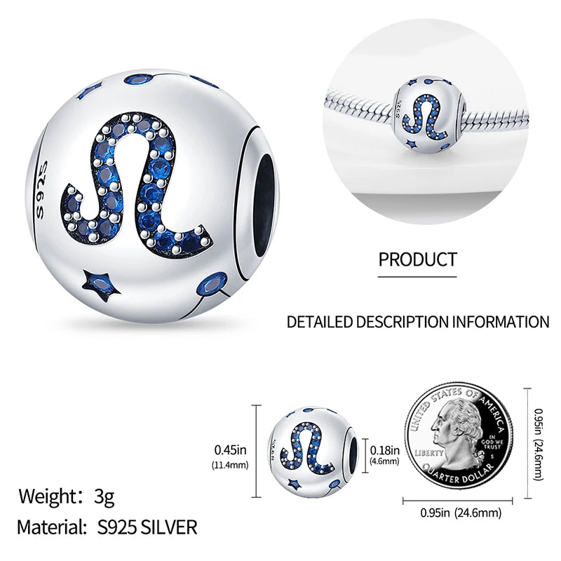 Charm Plata 925 Original 12 Constellation Beads | Water, Earth, Fire & Wind Round Beads