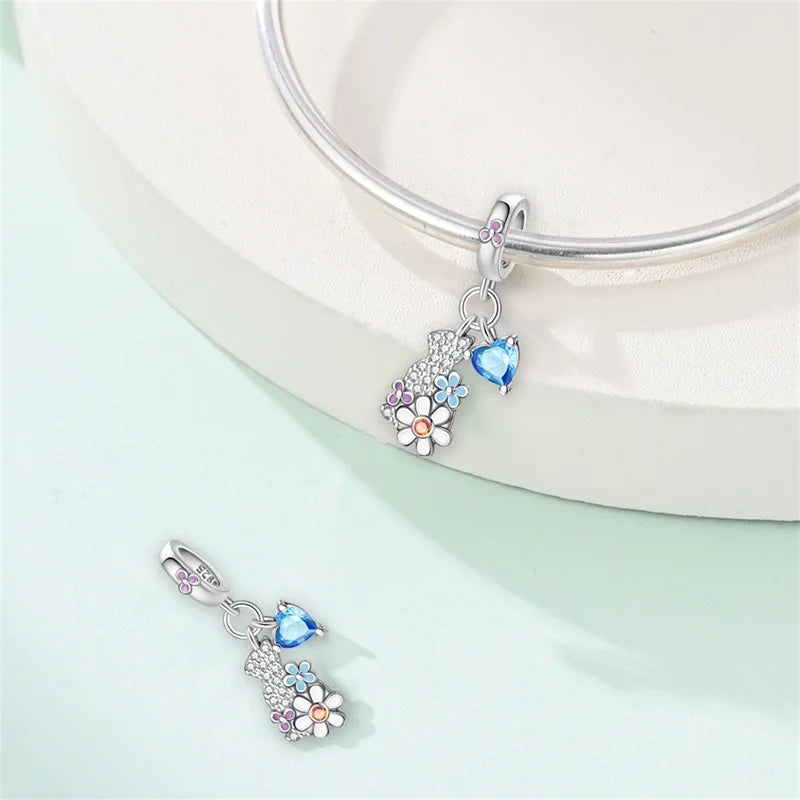 925 Sterling Silver Animal & Love Charms | Cat, Elephant, Bear, Swan & Easter Egg Beads Fit Original 3mm Bracelets DIY Jewelry