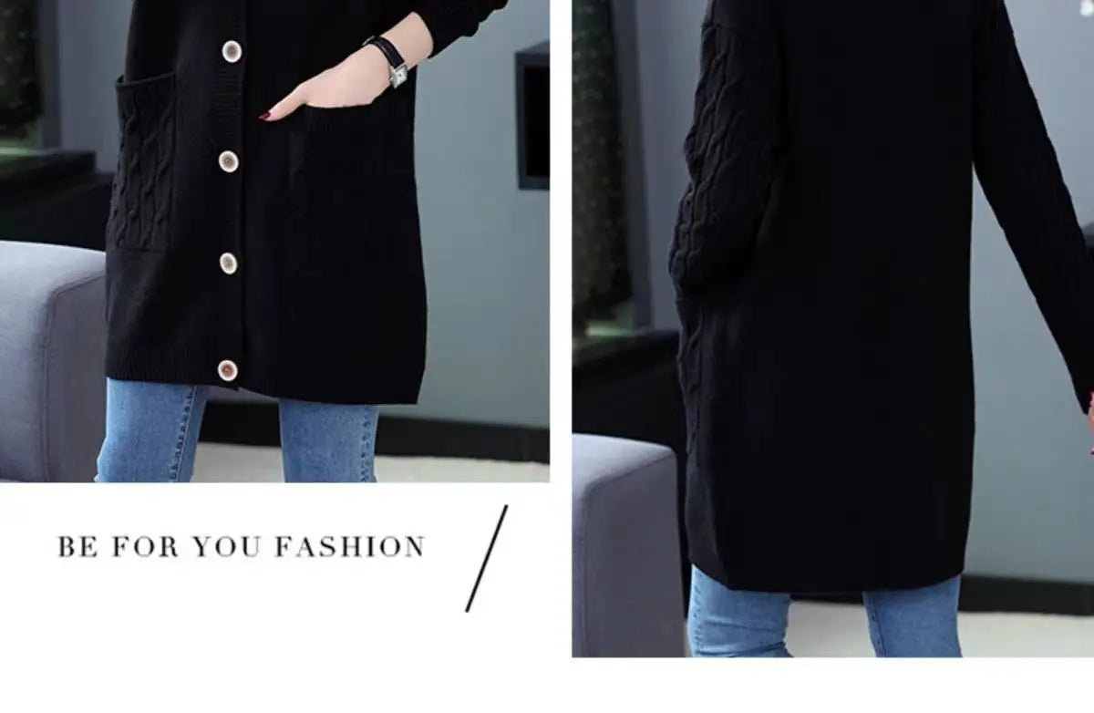 Sueter Mujer Invierno 2025 | Vintage Knitted V-Neck Cardigan | Women’s Casual Solid Sweater with Pockets