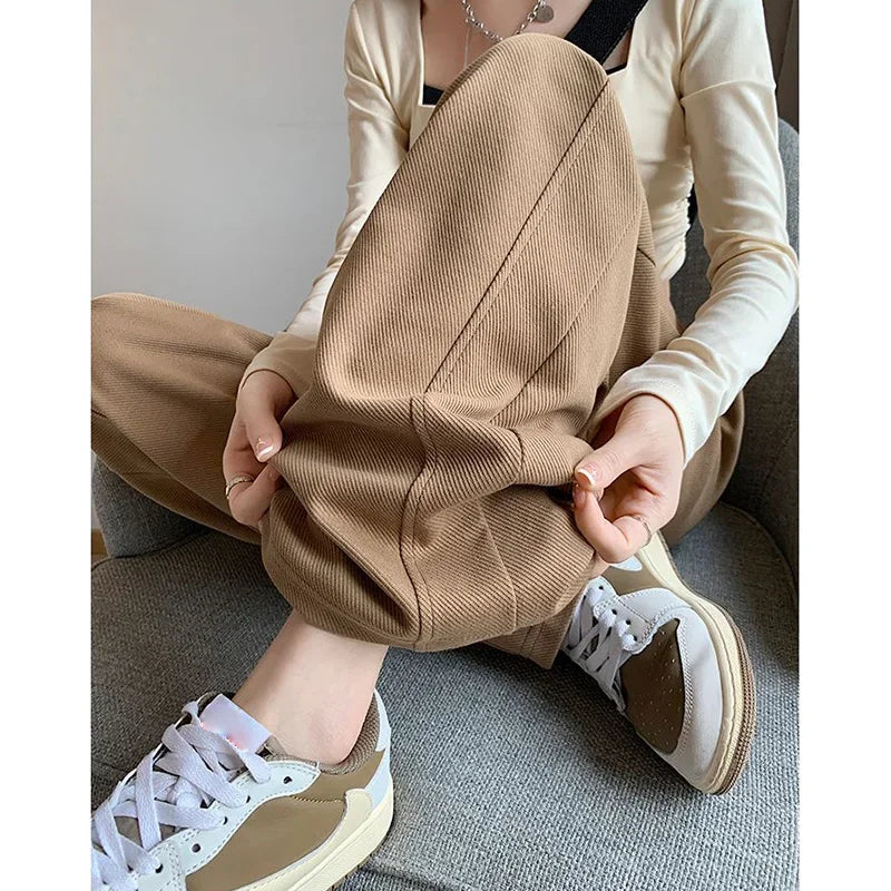 Women’s High Waisted Sweatpants | Casual Slim Fit Drawstring Pants | Korean Straight Leg Trousers