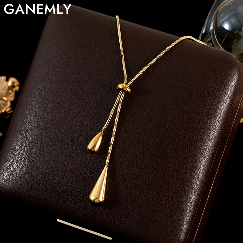 GANEMLY 316L Stainless Steel Water Drop Pendant Necklace – 18K Gold Plated Trendy Women’s Jewelry Gift