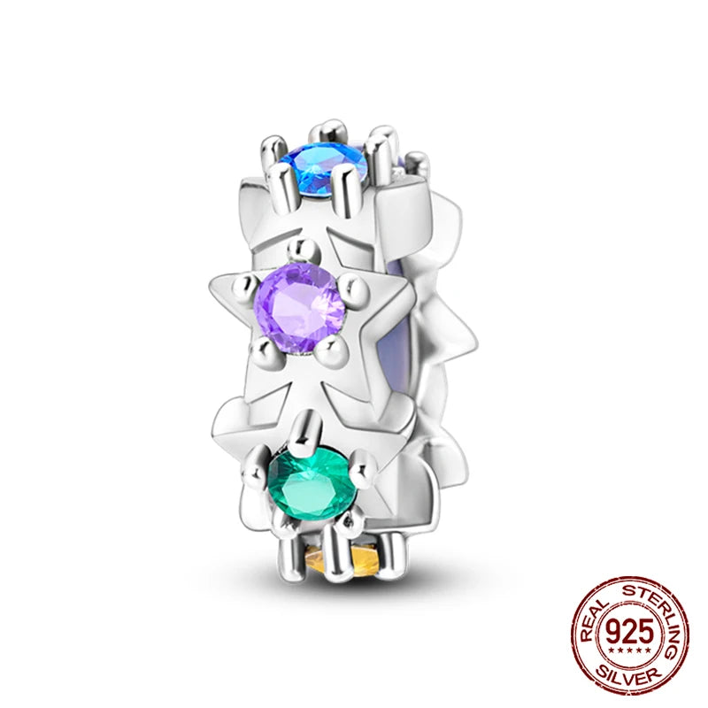 925 Sterling Silver Luminous Butterfly Star Moon Charm Bead | Round Clasp Bead for 3mm DIY Bracelet Jewelry Gift