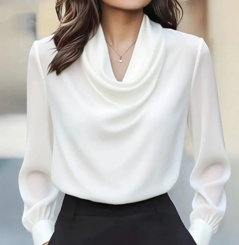 Women’s Autumn Elegant Solid Color Swing Collar Long Sleeve Shirt – Simple Chic Top 👚🍂