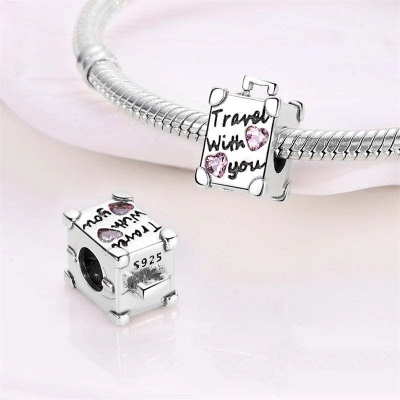 925 Sterling Silver Travel & Luggage Attractions Zircon Charm Beads | Fit Pandora Bracelet