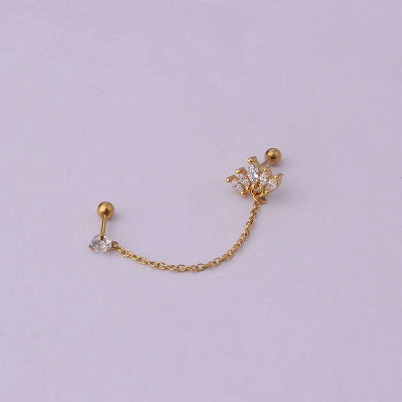 Women’s Punk Rock Helix Ear Cuff with Long Chain | Surgical Steel Fake Cartilage Hoop Earrings Set