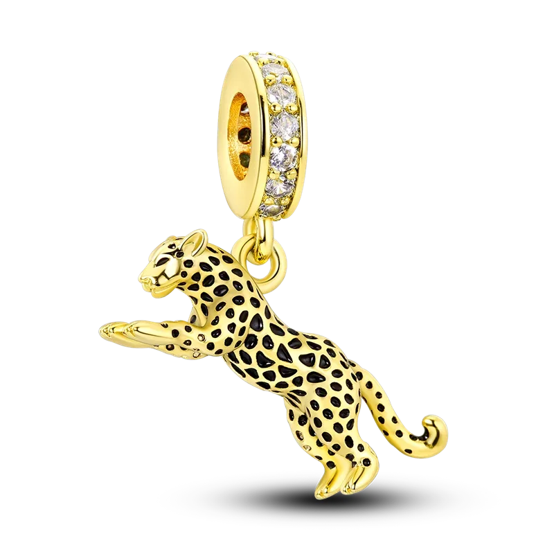 Gold Series Sun & Leopard Charm Beads – Original 925 Sterling Silver Inlaid Zircon DIY Pendants for Bracelet Jewelry Gifts