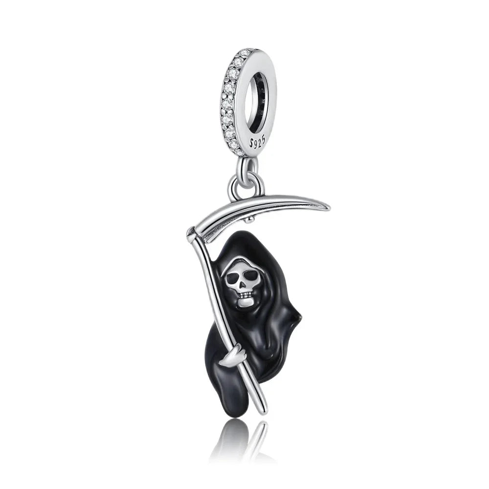 Halloween 925 Sterling Silver Black Skull, Bat & Pumpkin Charms | Pendant for DIY Original Bracelets, Women’s Fine Jewelry Gift