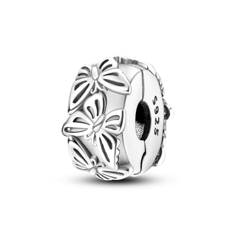 925 Sterling Silver CZ Pave Daisy Clip Charm & Safety Chain – Fits Original Pandora Bracelet, Women’s Silver Stopper Beads Jewelry