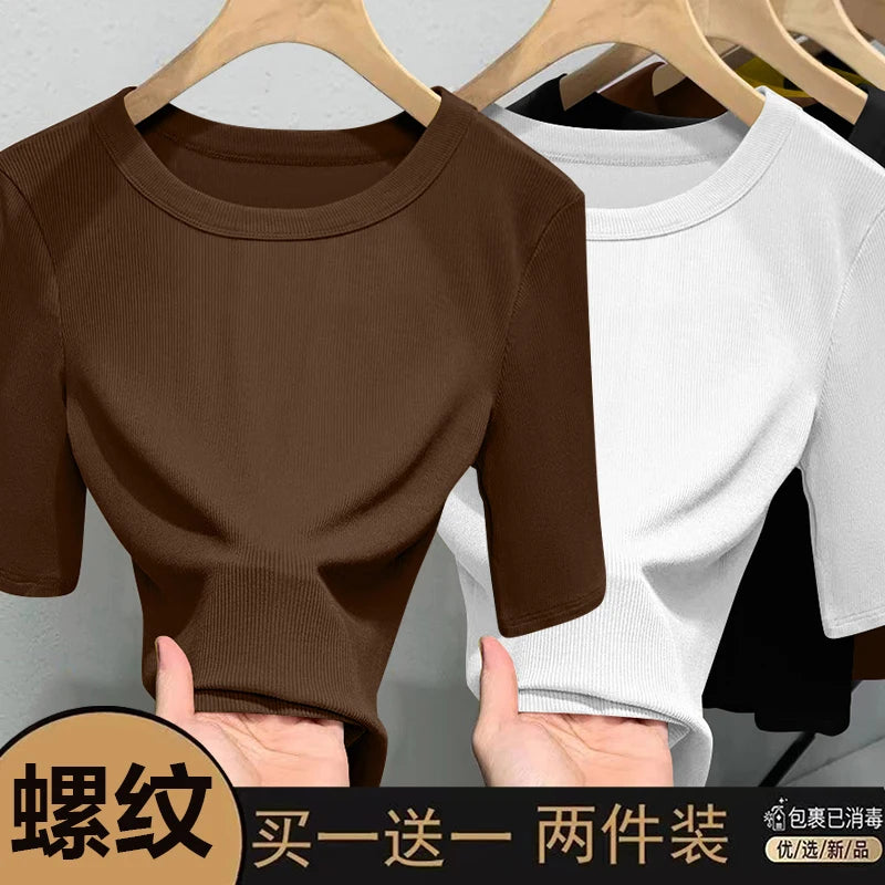 Slim Fit Ice Silk T-Shirt for Women | Summer Breathable Short Sleeve Top | Casual Round Neck Base Shirt