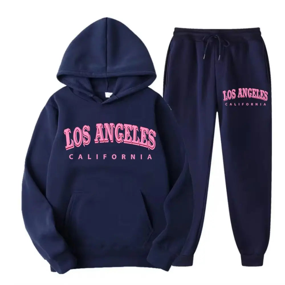Women’s Two-Piece Street Hoodie & Pants Set – Los Angeles California Print Fleece Sportswear 🏙️✨