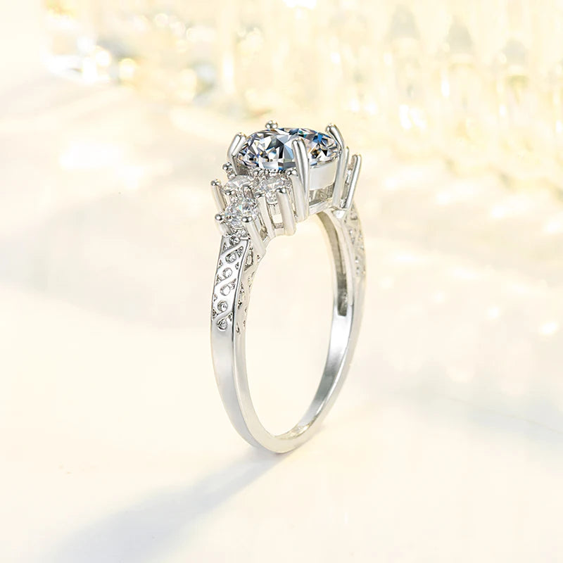 Luxury 925 Sterling Silver Zircon Ring – Women’s Round Gemstone Wedding & Party Jewelry