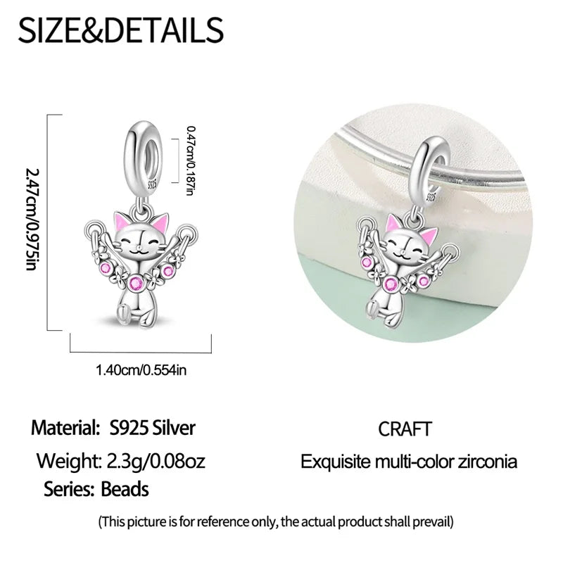 925 Sterling Silver Animal & Love Charms | Cat, Elephant, Bear, Swan & Easter Egg Beads Fit Original 3mm Bracelets DIY Jewelry