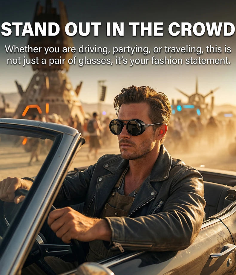 Polarized Adjustable Dimming Round Punk Sunglasses for Men – 2025 Luxury Brand Vintage Steampunk Sun Glasses | UV400 Shades
