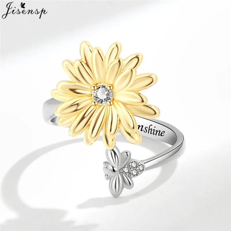 Luxury Fashion Fidget Spinner Ring | Crystal Planet & Butterfly Finger Ring for Women, Anti-Stress Jewelry