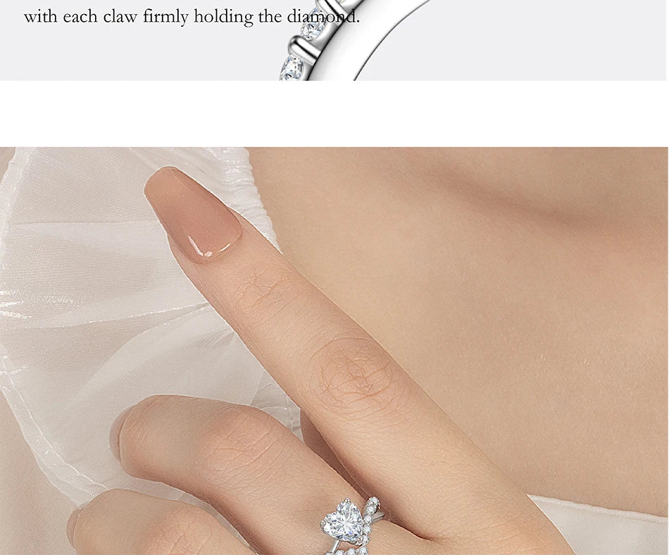 PERMANY 1CT Heart Cut Moissanite Ring for Women – S925 Sterling Silver Luxury Wedding Jewelry