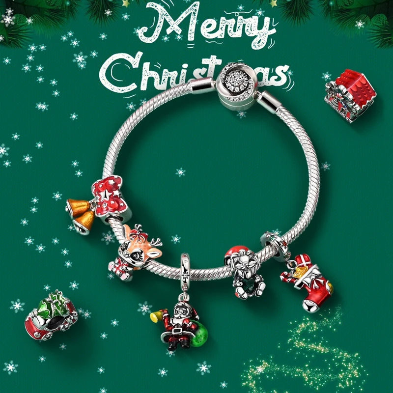 Christmas 925 Sterling Silver Charms | Santa Claus Reindeer Snowman Tree Beads Fit Original Bracelet