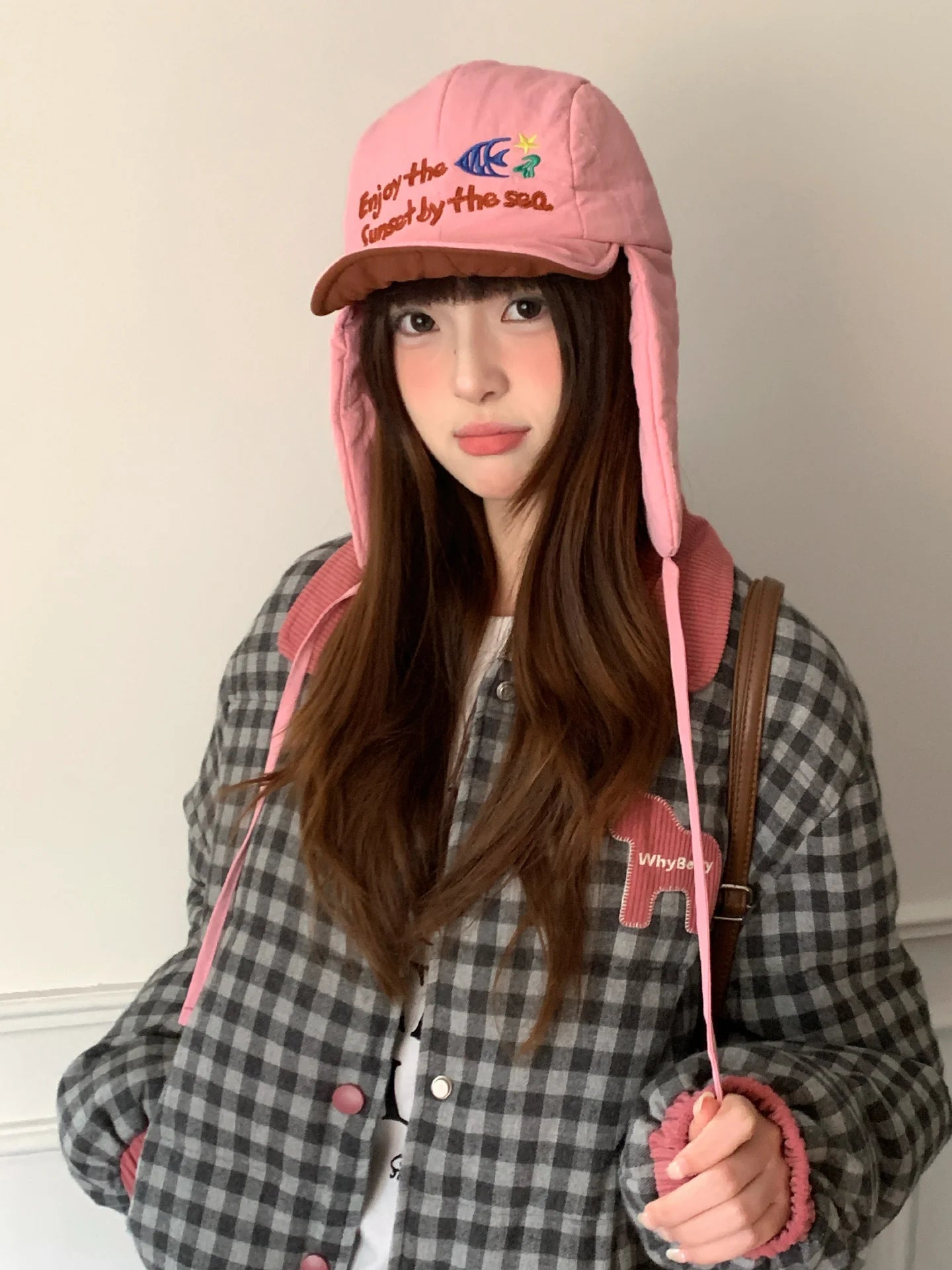 Korean Cute Alphabet Embroidery Thickened Lei Feng Hat Women's Winter Outdoor Cycling Warm Ear Hat Ski Hat