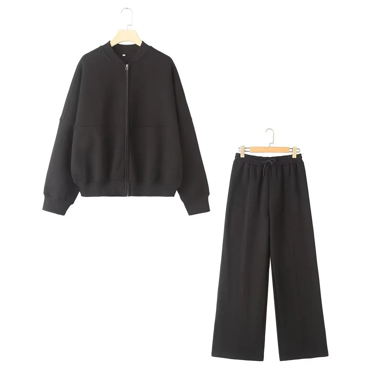 HH Women’s Fall 2-Piece Retro Set – Zip Bomber Jacket & High Waist Lace-Up Wide Leg Pants 🍁🖤