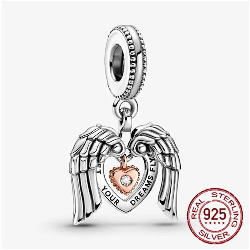 925 Sterling Silver Angel Wings & Swan of Love Heart Charms – Fit Pandora Bracelet DIY Women’s Jewelry Gift