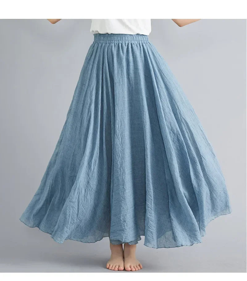 Fashion Solid Cotton Linen Women Maxi Skirt – Elegant Harajuku Casual Loose Long Skirt 👗✨
