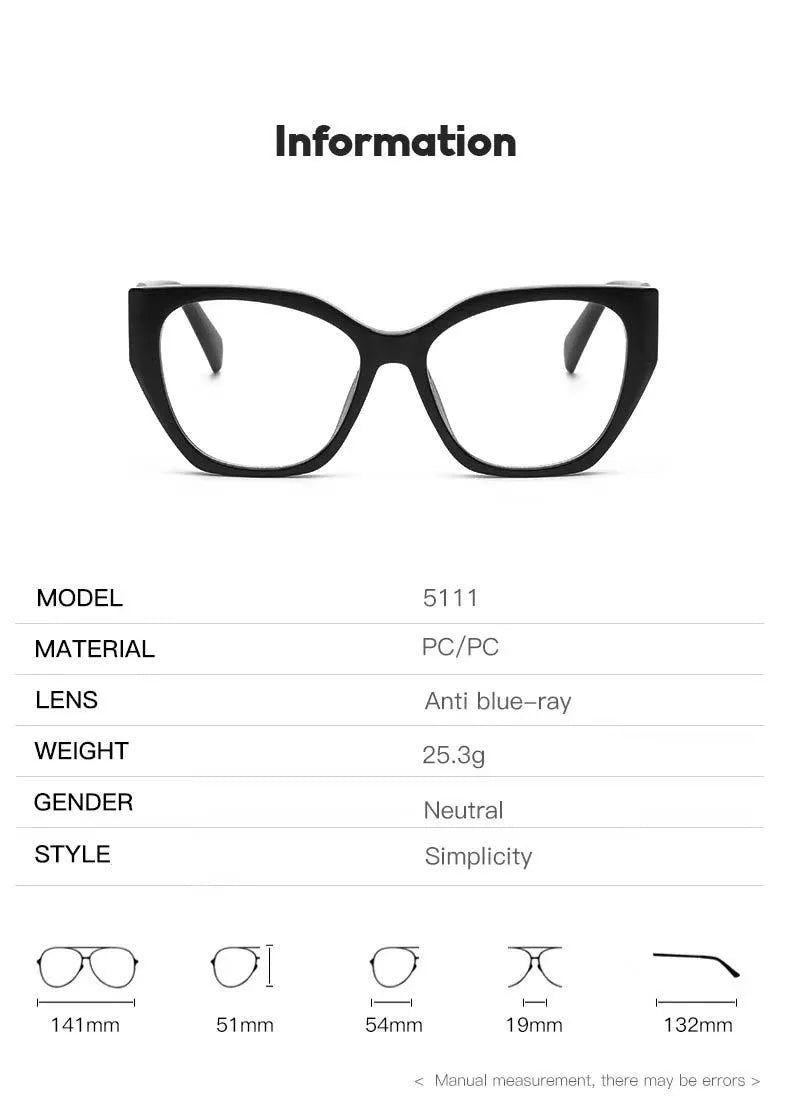 Luxury Cat Eye Myopia Glasses 👓 Tortoiseshell Oversize Anti-Blue Light