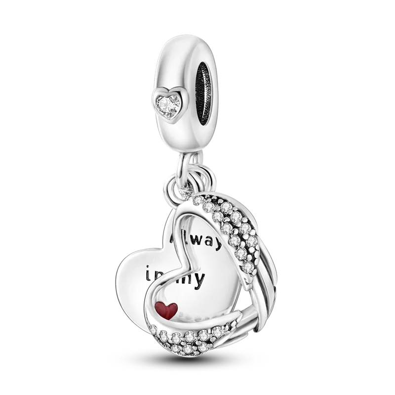 925 Sterling Silver Heart Shaped Warm Family Charm Beads Butterfly Flower Pendant