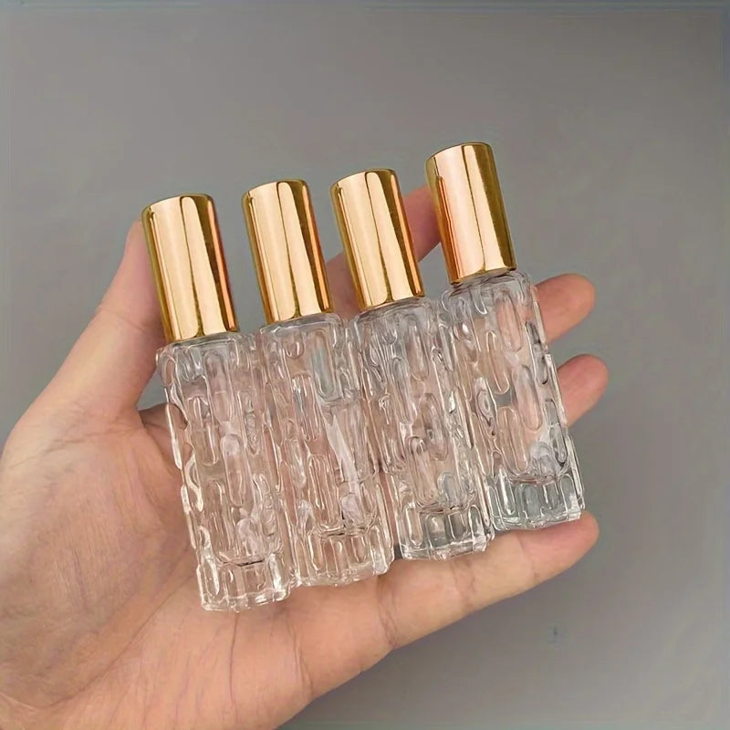 4PCS Transparent Glass Perfume Spray Bottles – Empty Refillable Mini Bottles with Lids | Portable Travel Sub-Bottles