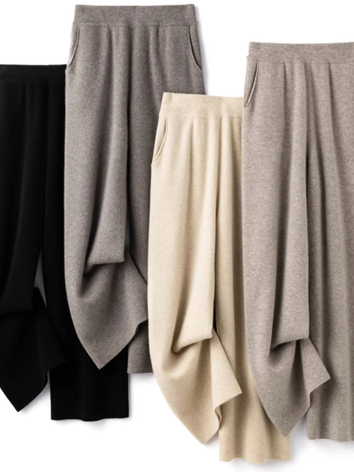 Elegant Women’s High Waist Wide-Leg Pants – Baggy Straight Knitted Trousers with Pockets