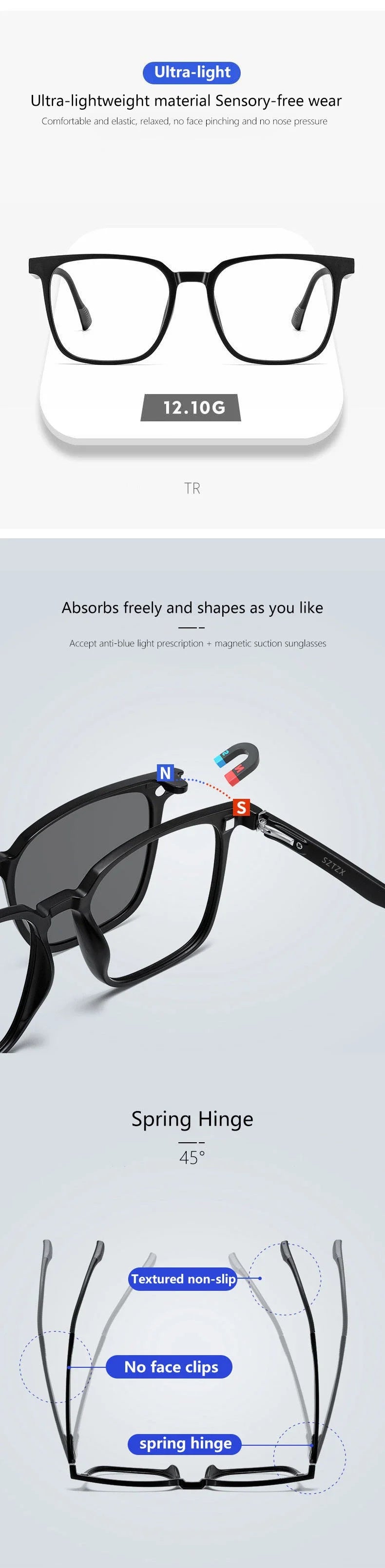 CLLOIO Magnetic Clip-On Prescription Glasses – Polarized Sunglasses Lens for Men & Women | Myopia, Progressive, Anti-Blue Light