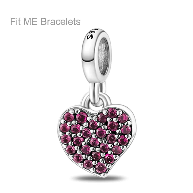 925 Sterling Silver Colorful Charms – Rose, Crown, Rainbow & Heart Dangle Beads Fit Pandora Bracelet & Necklace