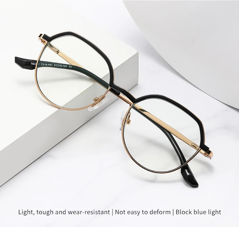 Women Round Blue Light Blocking Glasses 👓 Stylish Alloy Frame TB3201