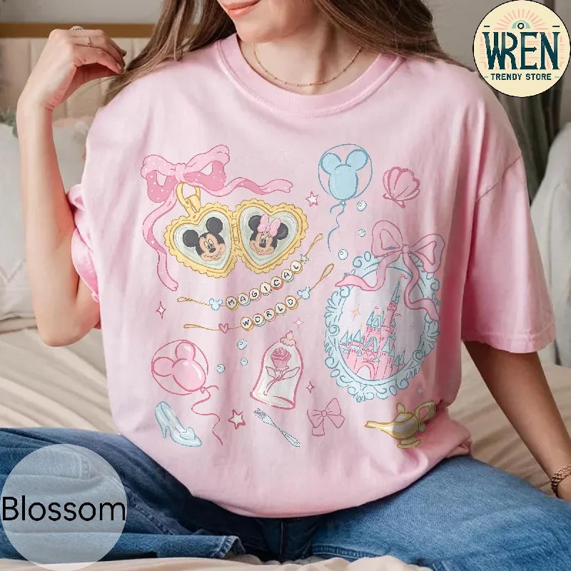 2025-26 Women’s Summer Fashion Mickey & Minnie Printed T-Shirt – Y2K Disney Cotton Loose Tee