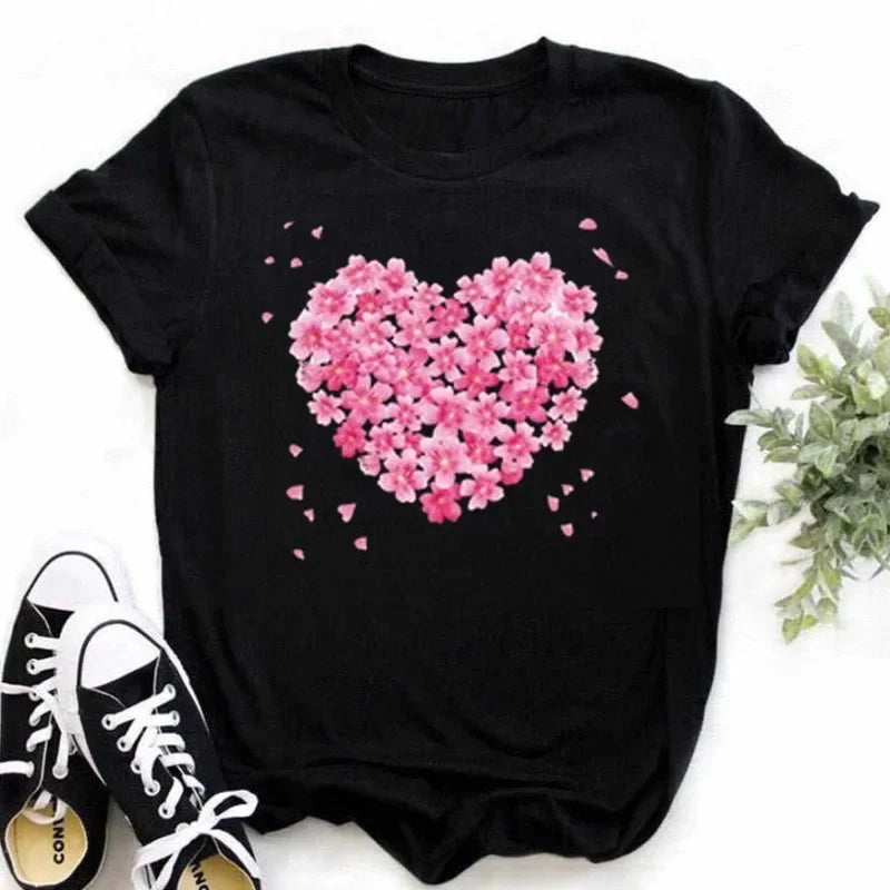 Maycaur Finger Heart Women's T-Shirt | Korean Ulzzang Graphic Tee | 90s Girl Casual Fashion Top