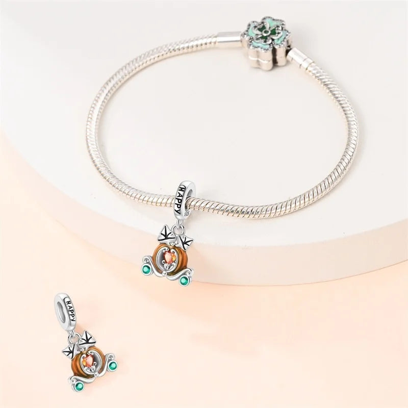 925 Sterling Silver Squirrel & Maple Leaf Charm | Shiny Zircon Autumn Beads Fit Pandora Bracelet DIY Jewelry