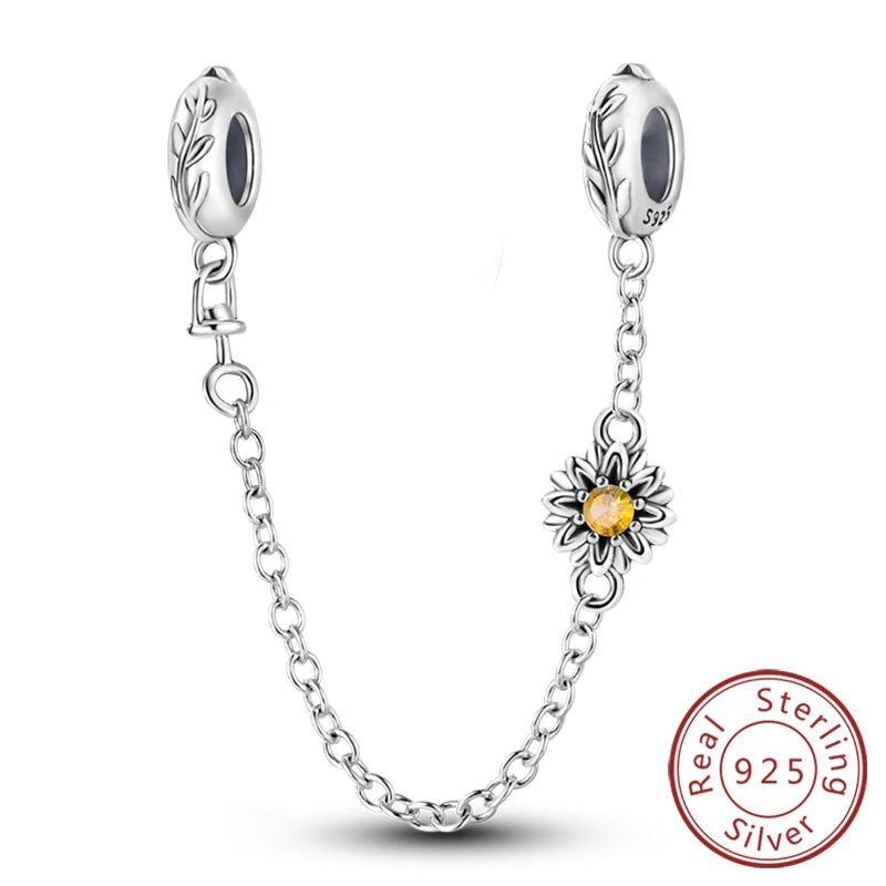 New 925 Sterling Silver Sunflower Heart Charm Bead | Original Bracelet DIY Jewelry Gift for Women
