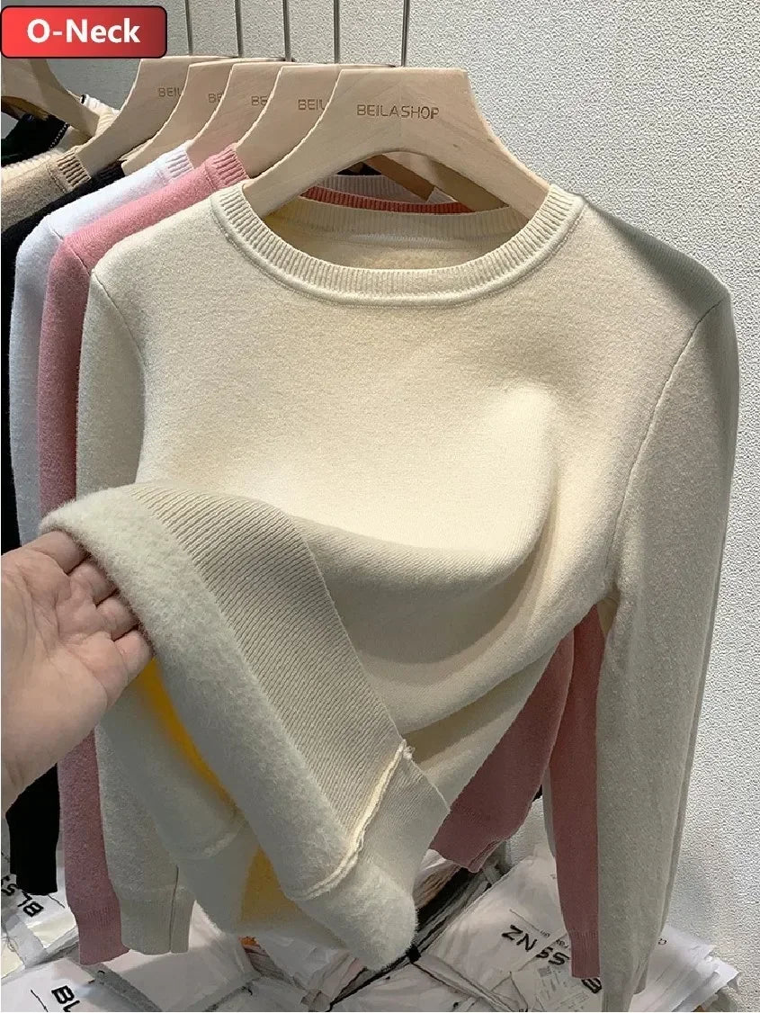 Women Winter Thicken Turtleneck Sweater – Slim Knit Plush Velvet Lined Warm Pullover Jumper