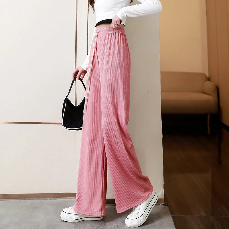 Women’s High-Waisted Pleated Trousers | Slim Fit Floor-Length Wide-Leg Pants for Ladies
