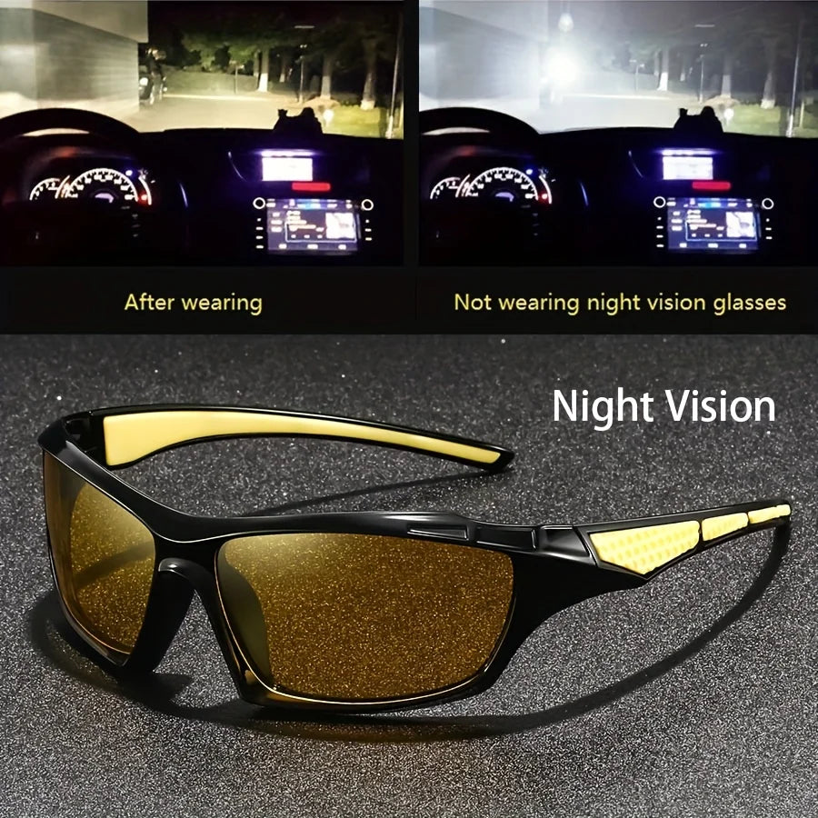 Square Yellow Night Vision Anti-Glare Goggles – Men & Women Driving, Fishing, Beach Sunglasses | UV Protection Polycarbonate Glasses