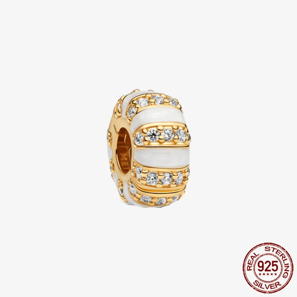 Sparkling Golden Series 925 Sterling Silver Pavé Clip Charm | Fit Original Pandora Bracelet – DIY Jewelry Christmas Gift