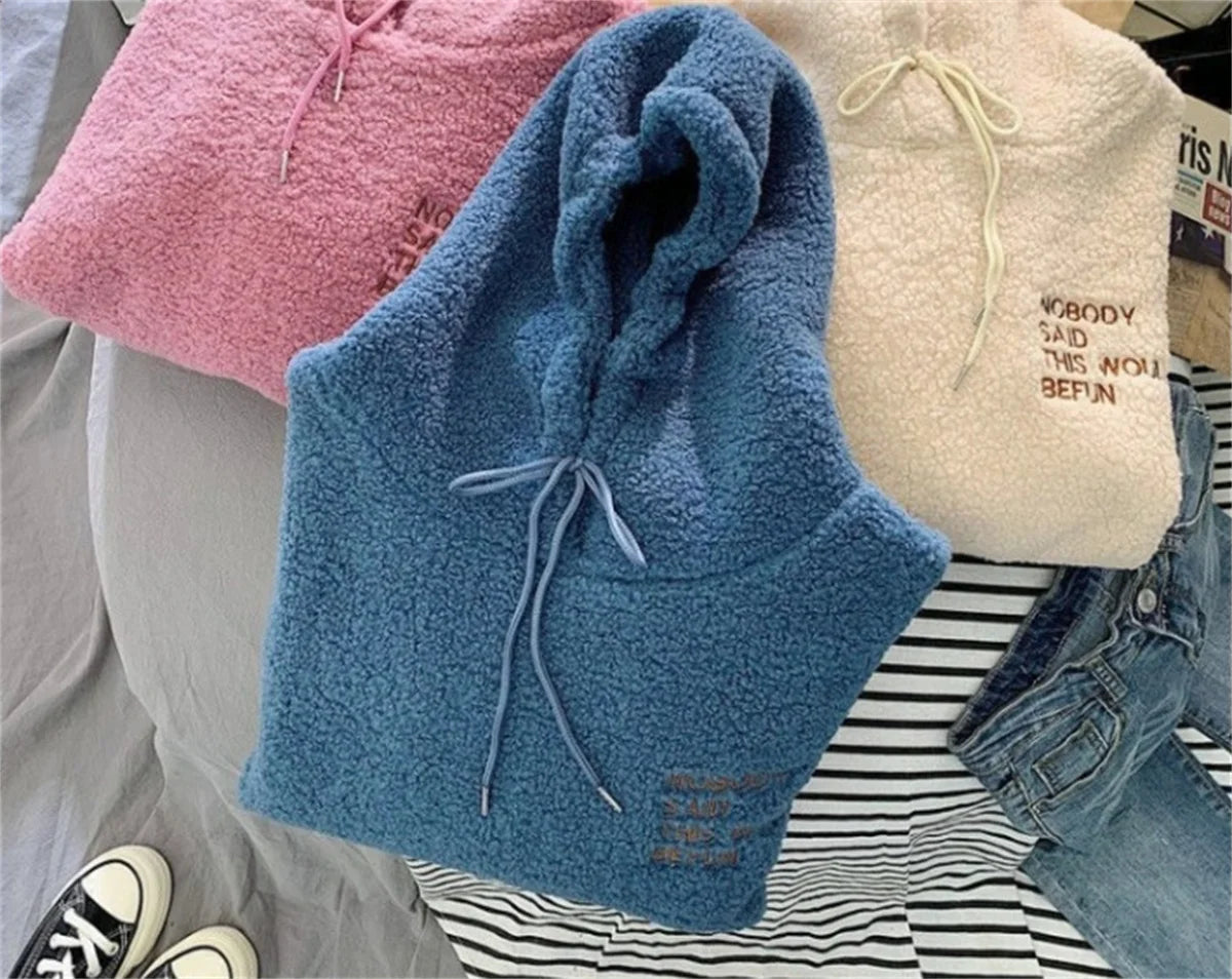 Women's Korean Loose Hoodie | Autumn Winter Letter Print Sweatshirt | Casual Warm Long Sleeve Streetwear Top