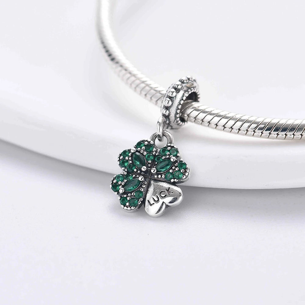 925 Sterling Silver Lucky Grass Leaf Charm | Fits Pandora Original Bracelet | 2024 Fine Bead Pendant | DIY Jewelry Gift