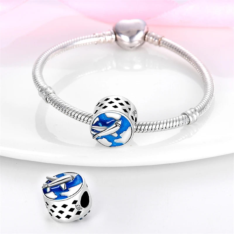 2023 New 925 Sterling Silver Earth Plane & Hot Air Balloon Travel Charms – Fits Pandora Original Bracelets DIY Jewelry