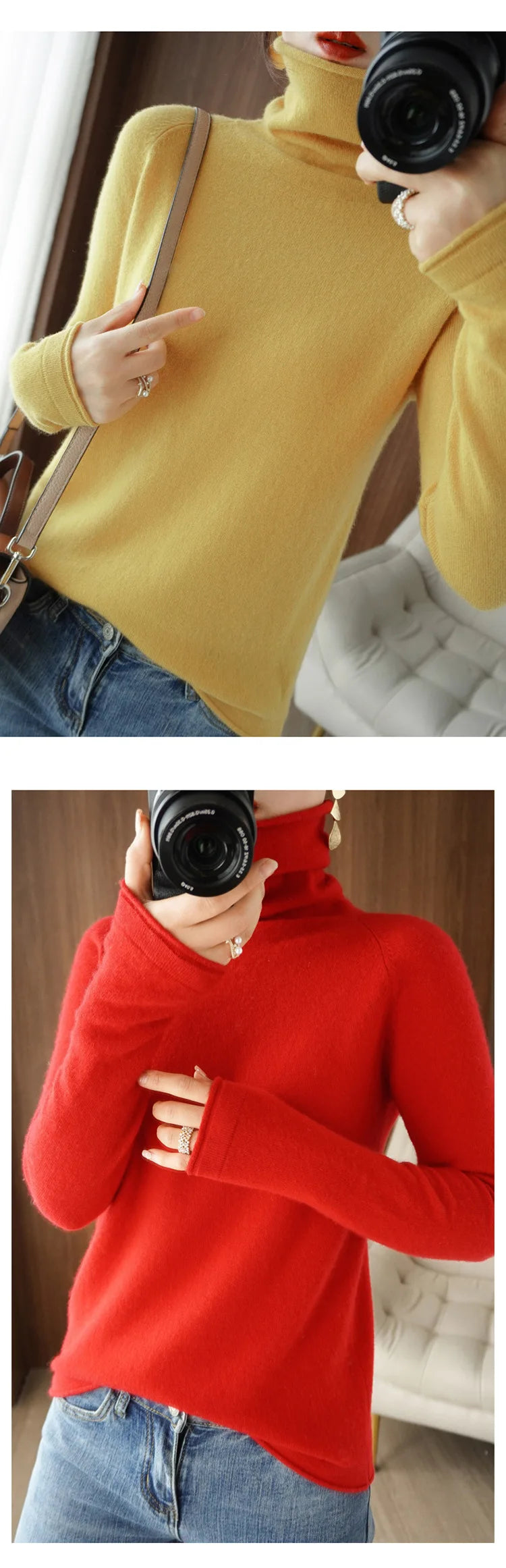 Autumn Winter Women’s Turtleneck Sweater – Slim Fit Long Sleeve Basic Knit Top | Warm Stretch Pullover