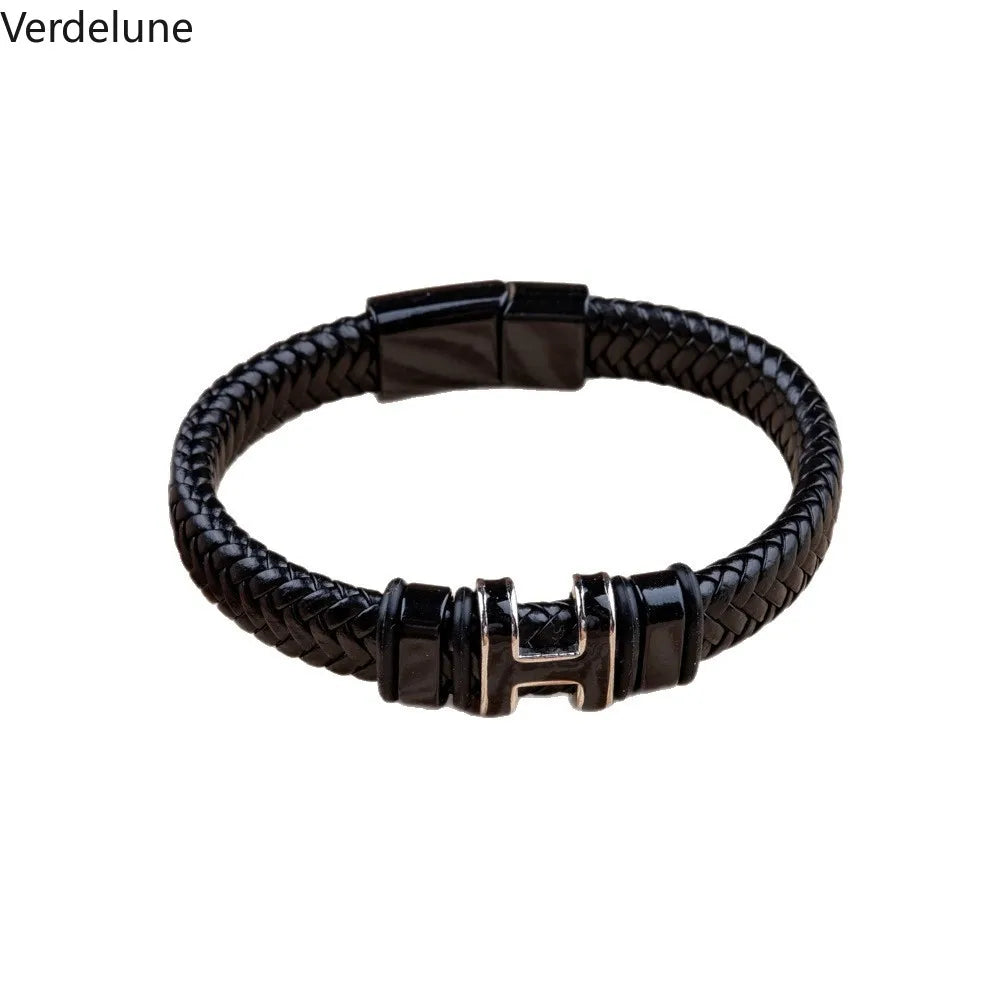 Men's Letter H Bracelet with Magnetic Clasp Trendy Initial Jewelry