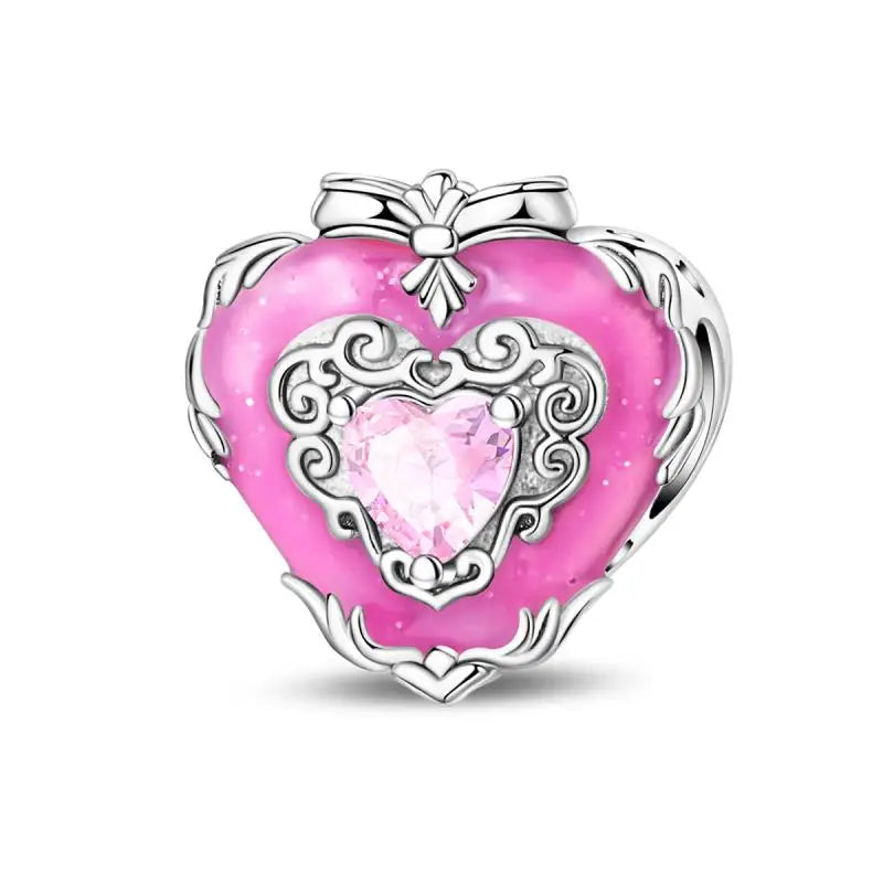 925 Silver Plated Magic Mirror Princess Angel Pink Charm Beads | Fits Original Pan 925 Bracelet | Exquisite DIY Jewelry