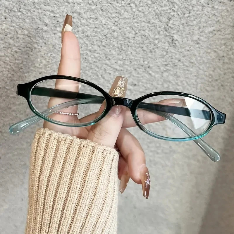 Japanese Korean Small Oval Frame Glasses – Women Retro Harajuku Eyeglasses | Clear Blue Light Blocking Spectacle Eyewear
