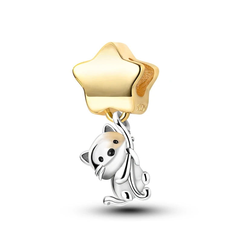 925 Sterling Silver Cute Cat Charm Beads | Paw Print Pendant for Original DIY Bracelets & Women’s Jewelry Gift