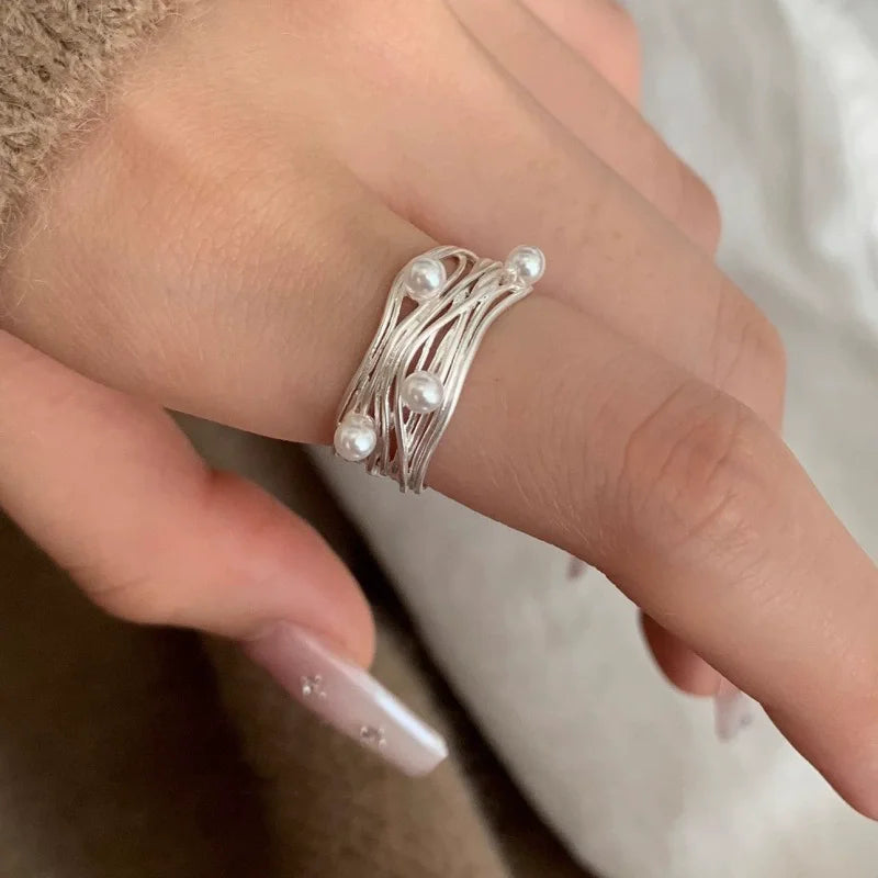 VENTFILLE 925 Sterling Silver Flower Lace Ring – Adjustable CZ Korean Fashion Jewelry