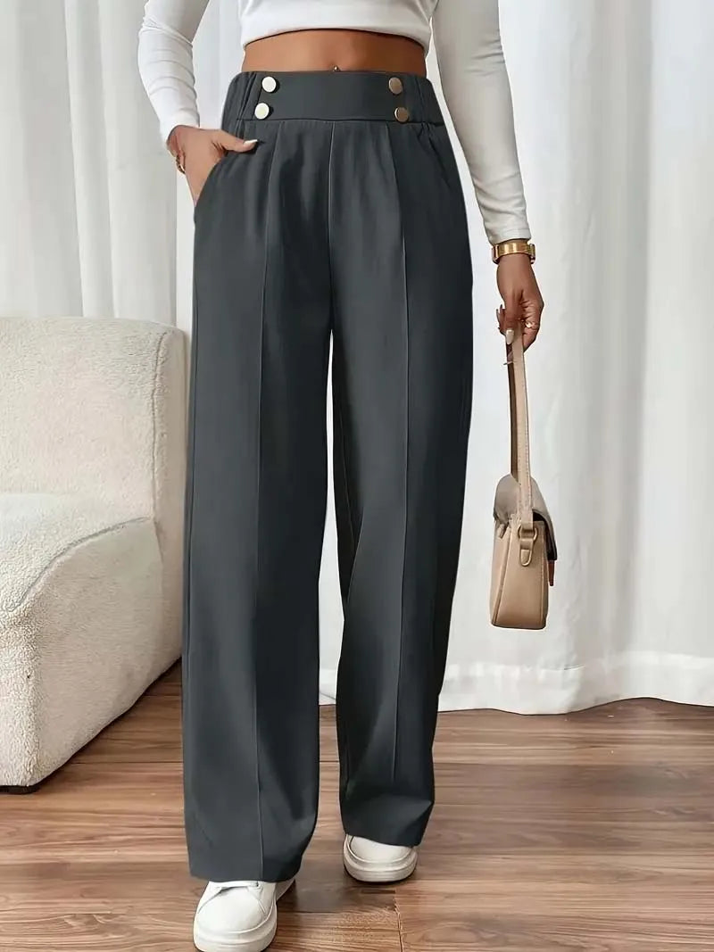 2025 Women’s High Waist Wide Leg Pants | Flowy Floor-Length Minimalist Straight Fit Trousers