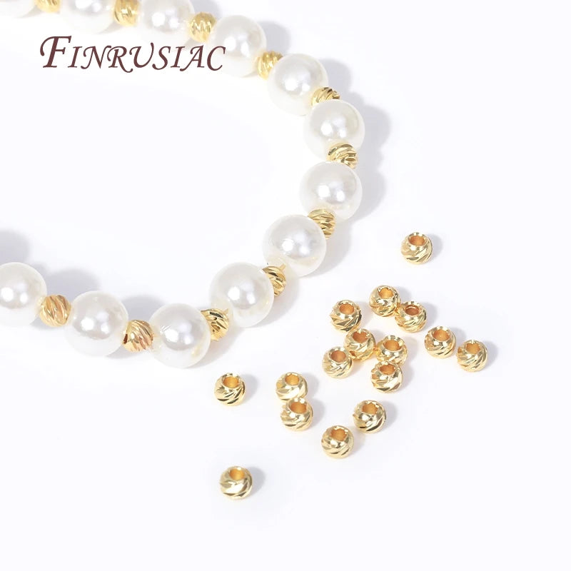 18K Gold Plated Brass Spacer Beads – Cut Pattern Round Stripe Separators for DIY Jewelry Making Accessories